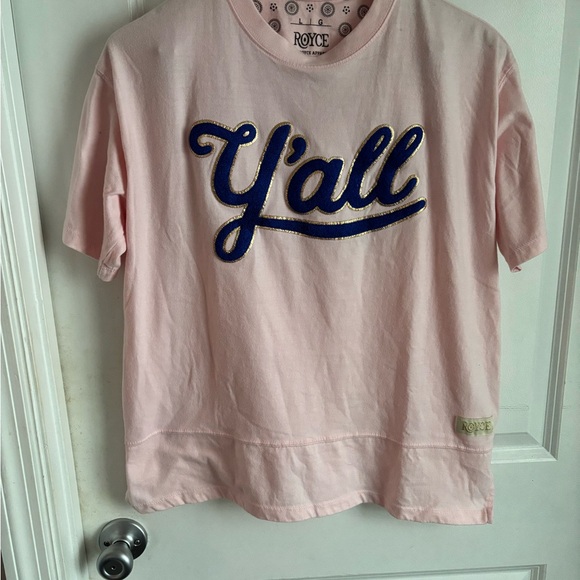 Pink T-Shirt with Blue 'Y'all' appliqué - Picture 1 of 4